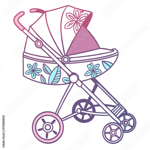 Floral baby stroller, a charming nursery illustration
