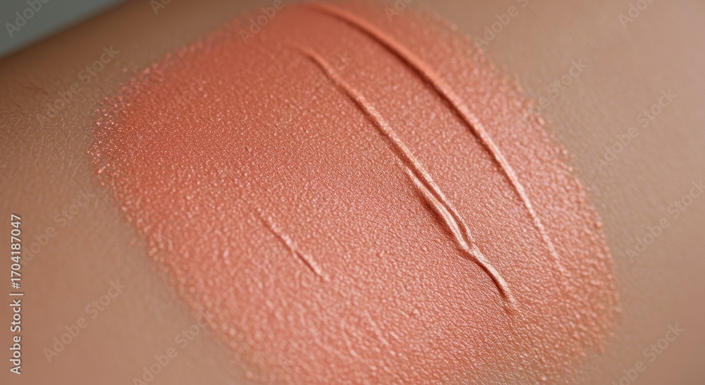 Fototapeta premium Cream blush swatch on skin close-up with solid background