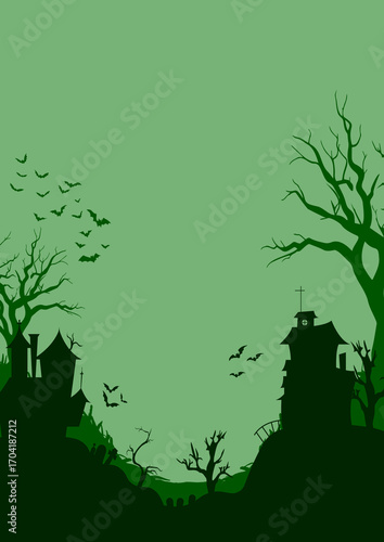 Dark and spooky Halloween background vector flat style design. Perfect for Halloween party invitations, seasonal banners, posters, web backgrounds, and social media templates.
