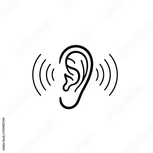 Minimalist hand drawn ear icon with sound waves vector art for audio and listening concepts vector