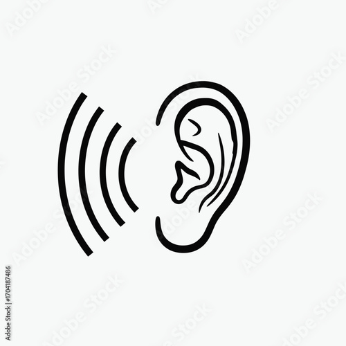 Hand drawn outline of human ear receiving sound waves simple minimalist line art vector illustration vector