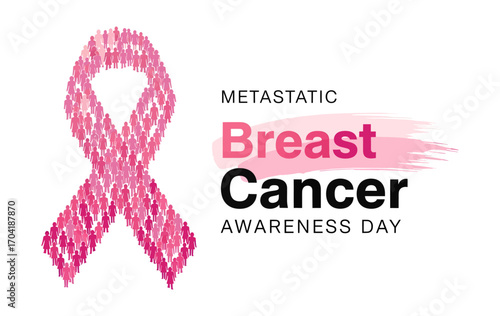 Pink ribbon symbol for metastatic breast cancer awareness day support and hope vector