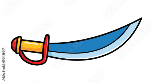 Cartoon pirate cutlass sword with bright blue blade and yellow hilt vector