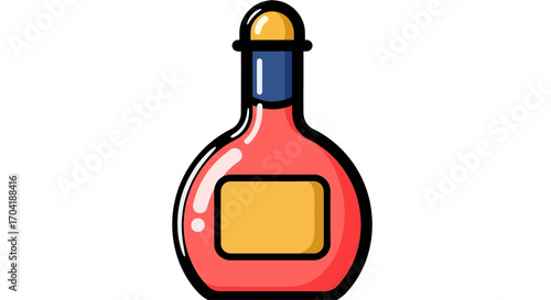 Hand drawn style red liquor bottle with yellow label and gold cap on festive celebration drink vector