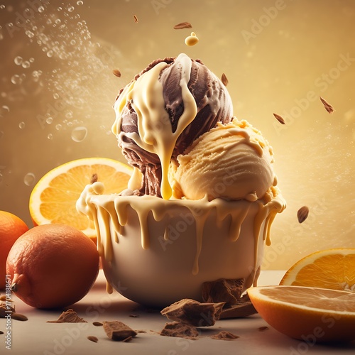 Creamy Ice Cream Delight with Orange Slices