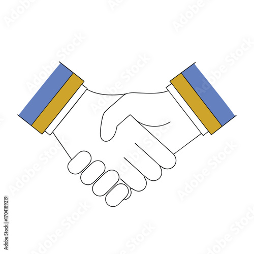 Vector art of closeup illustration of two hands shaking, symbolizing agreement, partnership, and business deal