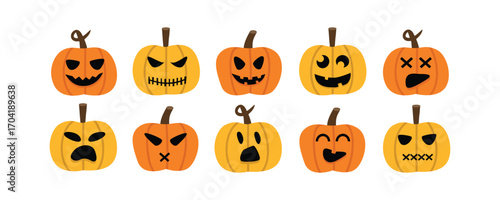 Happy Halloween Pumpkins. Halloween celebration. Halloween element. Pumpkin with expression. Trick or treat. 