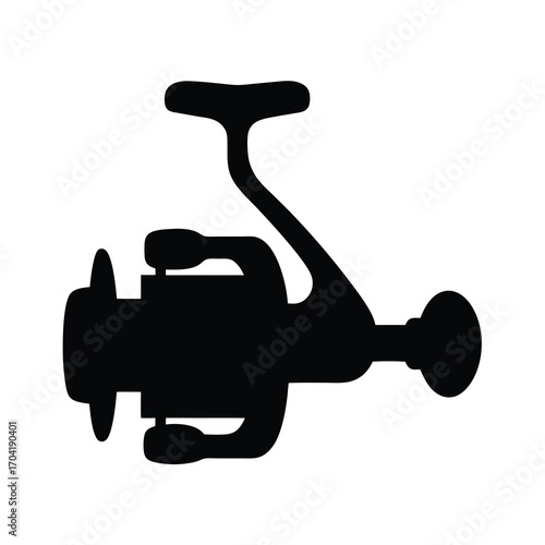 A Fishing Reel Silhouette Isolated on White Background with Detailed Features