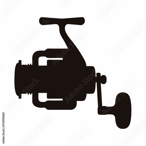 Silhouette of a spinning reel, commonly used for fishing, isolated on white