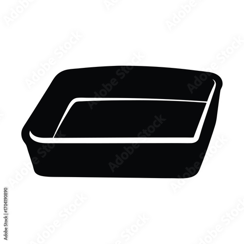Simple black cat litter box outline on a clean white background