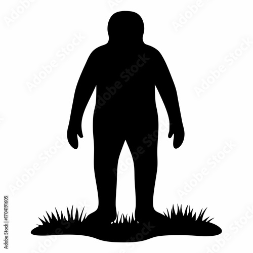 Silhouette of a mysterious figure standing in tall grass, isolated on white