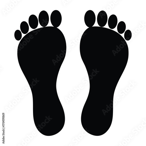 Black footprints isolated on a white background representing human feet