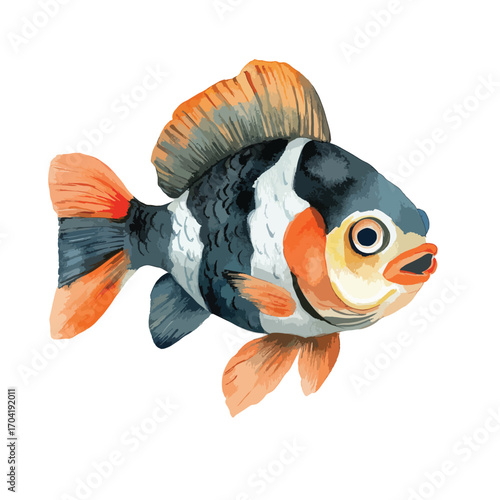 Detailed Watercolor Illustration of a Black and White Striped Fish