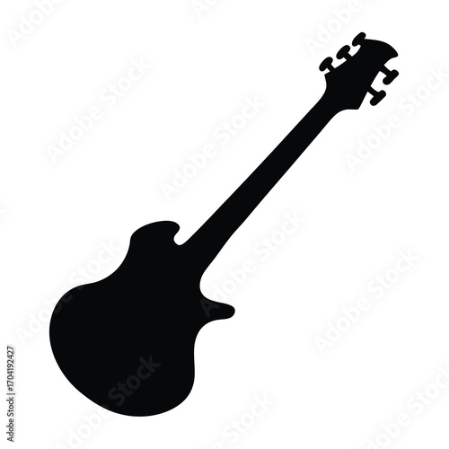 Black Silhouette of an Electric Guitar on a White Background, Art