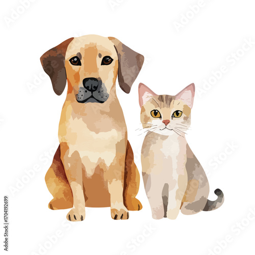 Gentle Companions A Dog and Cat in Watercolor Style
