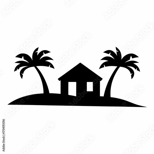 Secluded Island Retreat A Black Silhouette of Paradise Found on a Tropical Island
