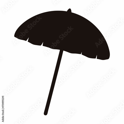Black silhouette of a beach umbrella against a white background design