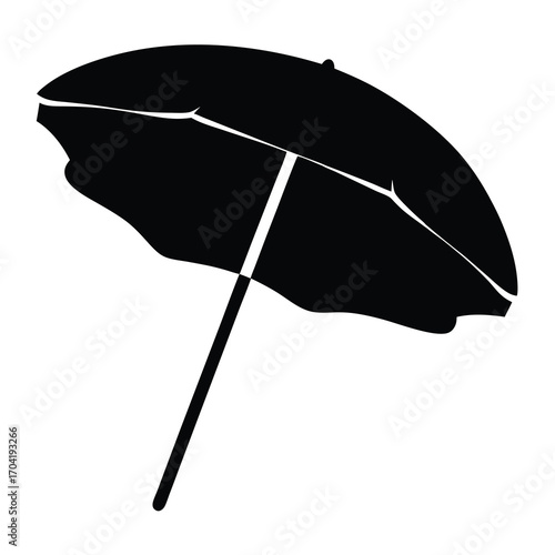 Black and white illustration of a classic beach umbrella in silhouette