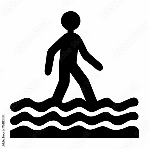 Person walking through water icon representing caution and safety in floods