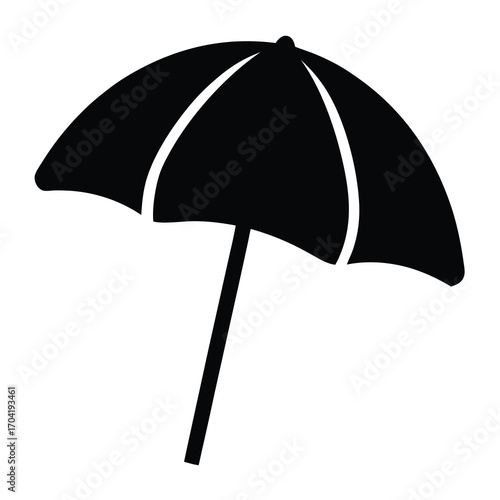 Black and white silhouette of a beach umbrella with a single pole