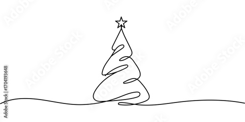 Christmas tree. Continuous one line drawing. Vector illustration Editable stroke