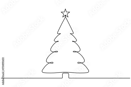 Christmas tree. Continuous one line drawing. Vector illustration Editable stroke