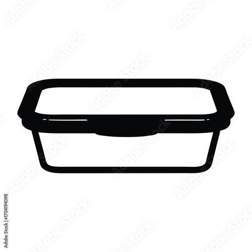 Isolated black outline drawing of food container for carrying meals and leftovers