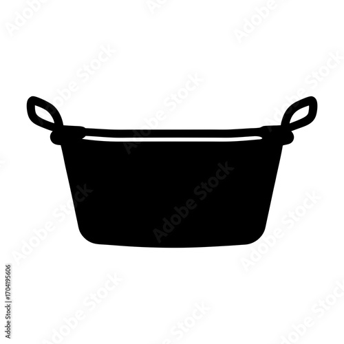 Stylized illustration of a black wash tub with looped handles, simple design