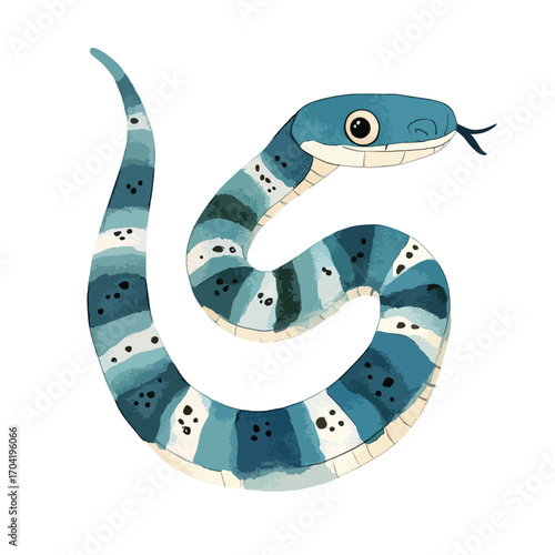 Playful Blue Striped Snake Illustration Coiled in a Gentle Curve