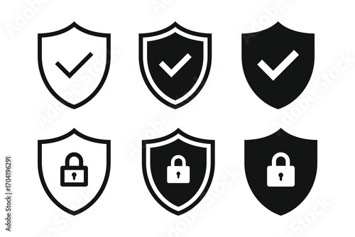 Security shield sign vector. Lock security icon. Set of security shield icons. Security shields symbols with check mark and padlock