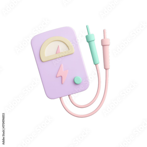 3d cartoon multimeter with pastel colors isolated on transparent background