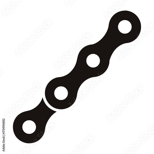 Monochrome illustration of a bike chain element with holes in each link