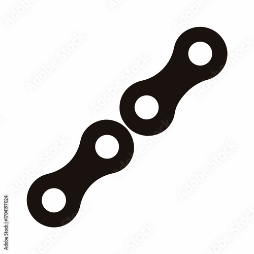 Black and white illustration of two connected segments of a bicycle chain