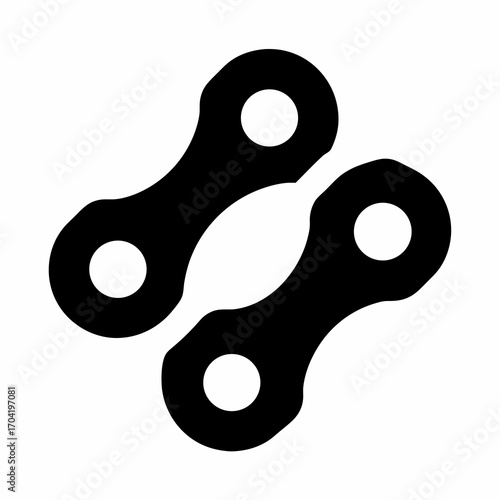 Two chain links in black silhouette with circular white openings