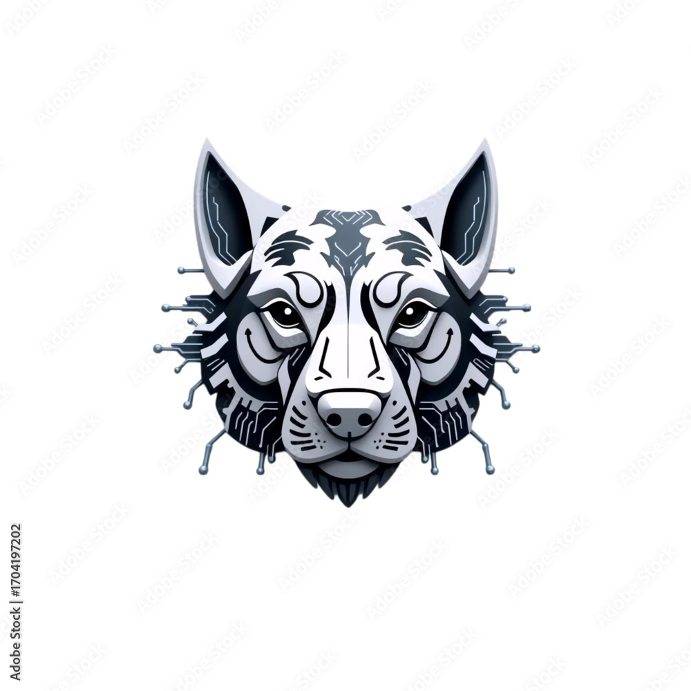 Obraz premium black and white dog head illustration with abstract textured details and bold vector design
