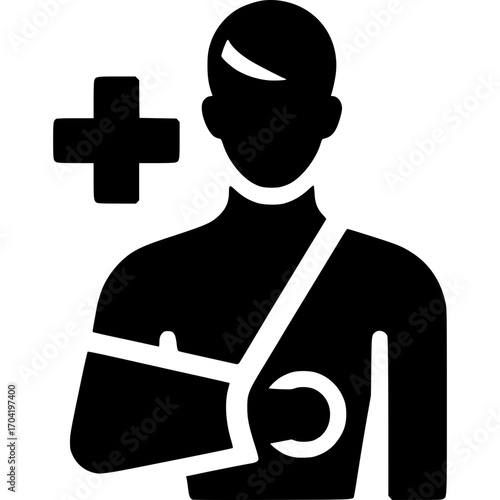 Shoulder Injury: A visual depiction illustrating a man with a shoulder injury, complemented by a medical cross symbol, which represents health care and aid.