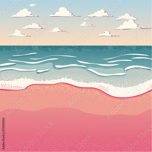 pink sand beach serene vector illustration for travel and resort branding