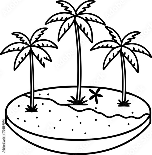 Mini desert oasis with floating palm trees surreal fantasy illustration, Floating palm tree oasis desert landscape, Magical desert island with palms, Surreal tropical oasis artwork