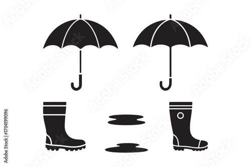 Umbrellas and rain boots for rainy weather