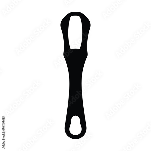 Black and white minimalist image of a kitchen tool, possibly a bottle opener