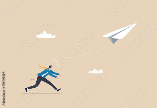 Start your own business, begin new company or launch new project, opportunity to get new job or entrepreneur small business concept, courage businessman launching paper airplane origami into the sky. 