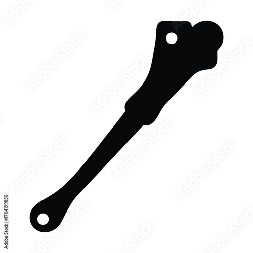 Black silhouette of a bone shaped object with holes on a white background