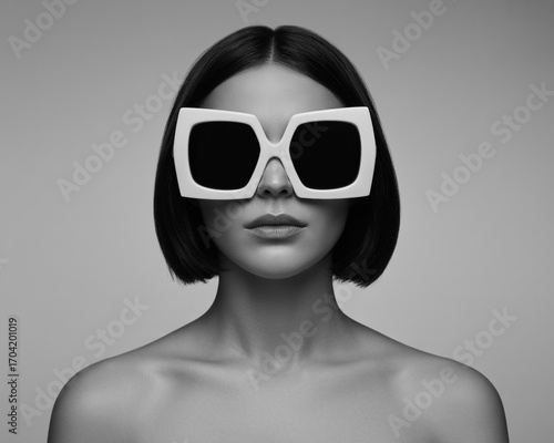 Woman in Futuristic White Oversized Sunglasses fashion