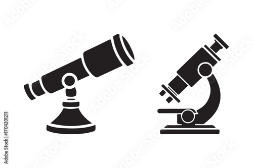 Telescope and microscope science icons
