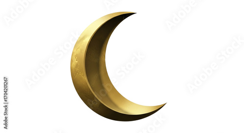A golden crescent moon on a white background, symbolizing celestial beauty and the night sky
