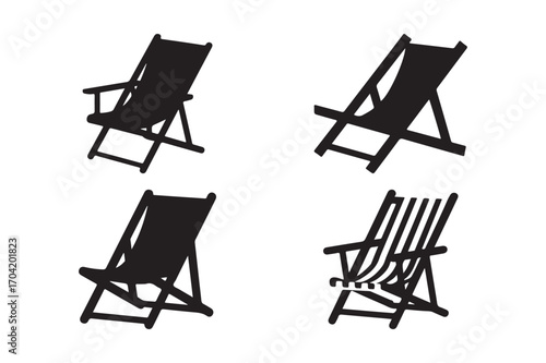 Four silhouette deck chairs on white background