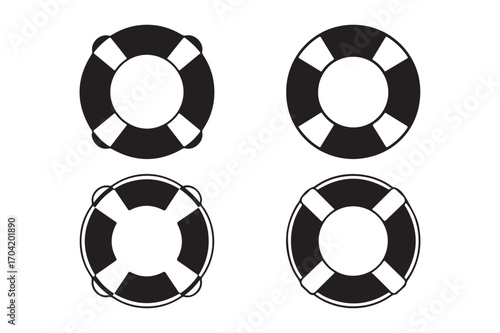 Four black and white lifebuoy illustrations
