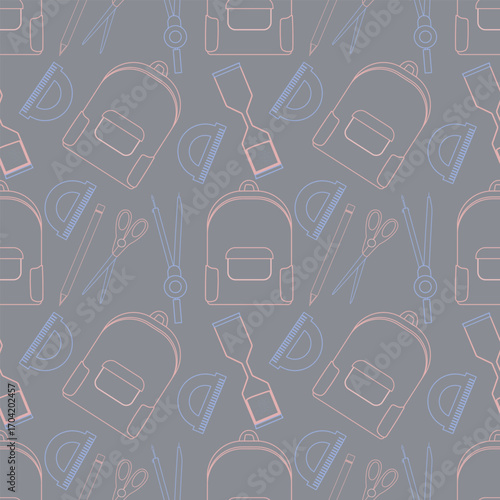 sсhool seamless pattern in lineart style