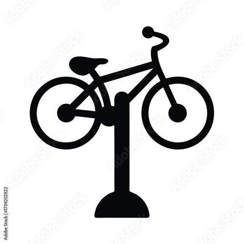 Black silhouette illustration of a bicycle securely locked to a public rack