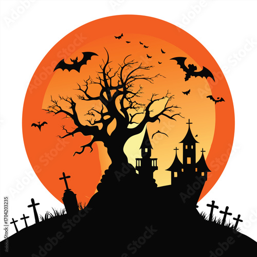 Silhouette of a haunted hill against a bright sky